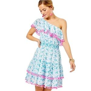 Lilly Pulitzer One-shoulder Dress Bermuda Tropical Swirl Eyelet
